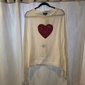 Cream Sweater with Red Heart